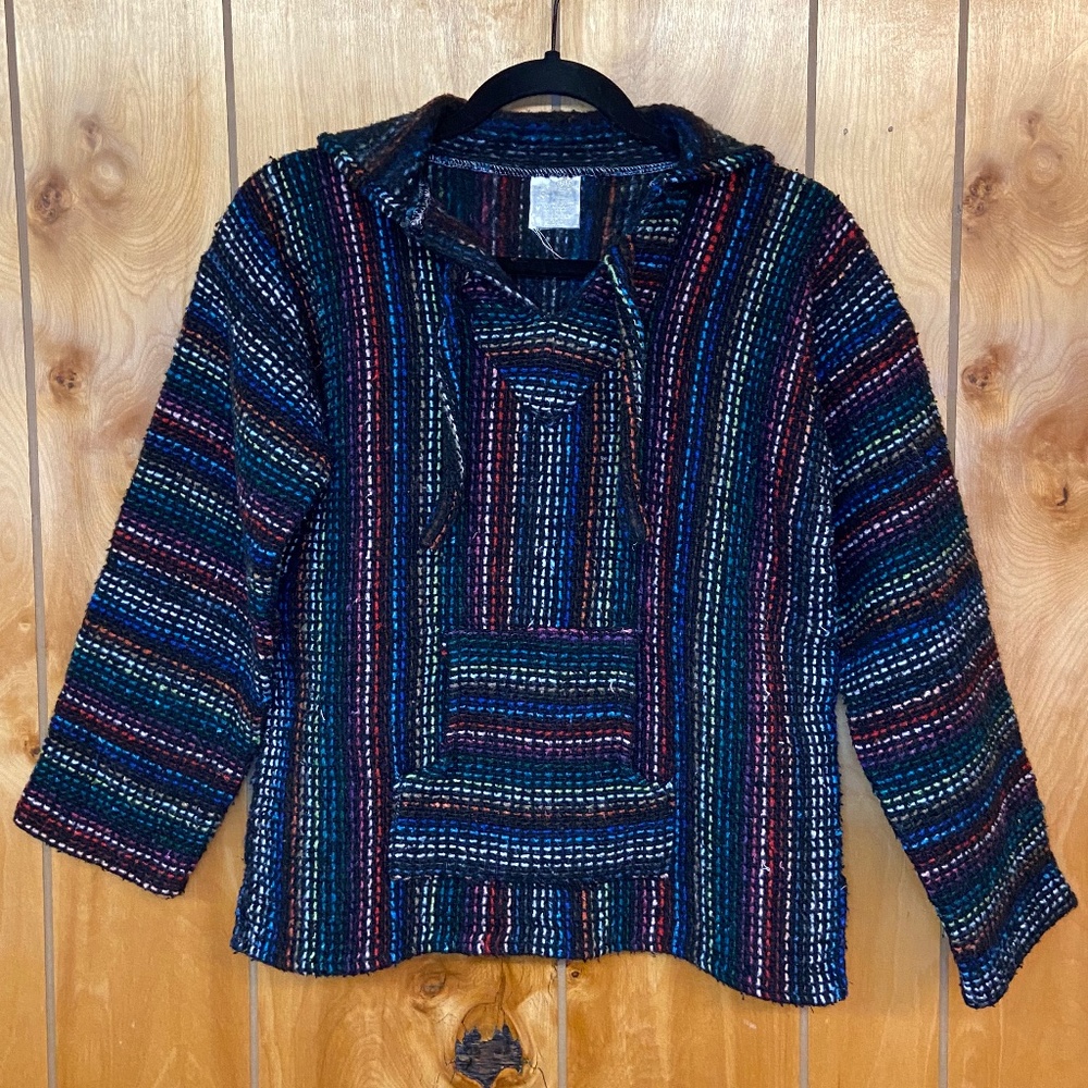 Black Poncho w/ Accent Colors Womens Small w/ Hood